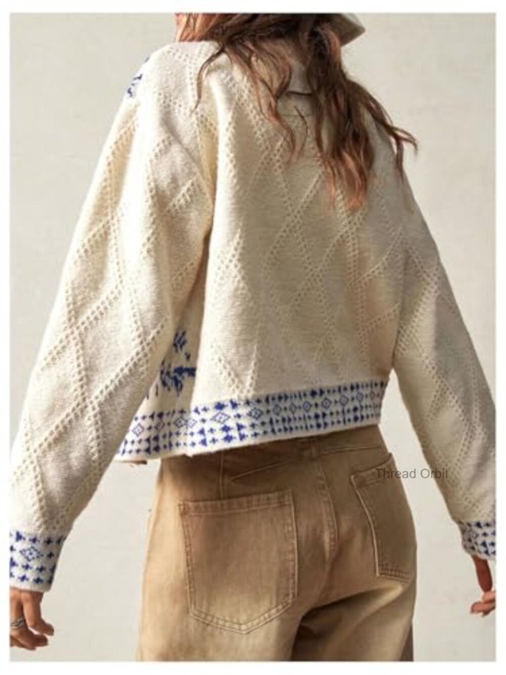Boho Floral Print Long Sleeve Zip Cardigan Sweater Knitwear - Picture 2 of 6